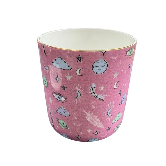 T2 Fine Bone China Tea Mug & Lid Gold Rim Sleep Tight Moon 3rd Eye Pink 13.5floz - Picture 6 of 11